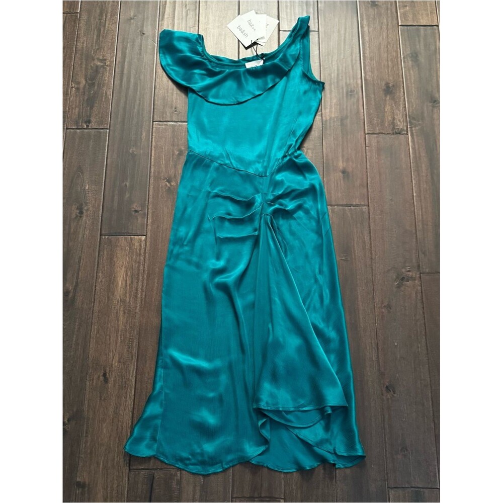 ba&sh Emerald Green One Shoulder Satin Midi Dress NWT Size 1 / US Small